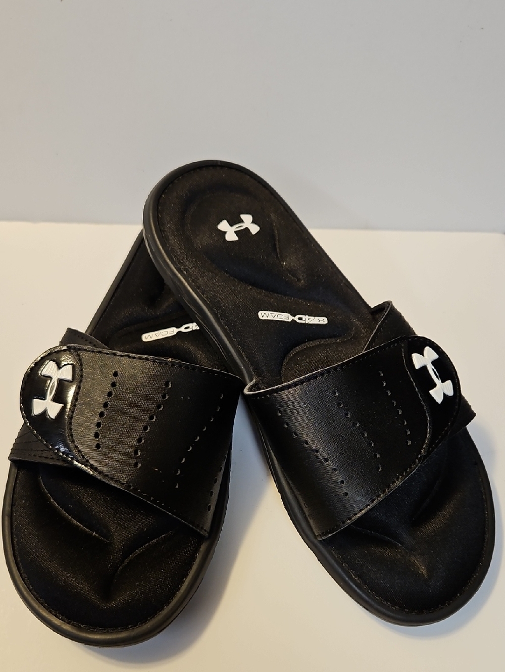 Under Armour Black Slide Sandals with White Logo Size 7